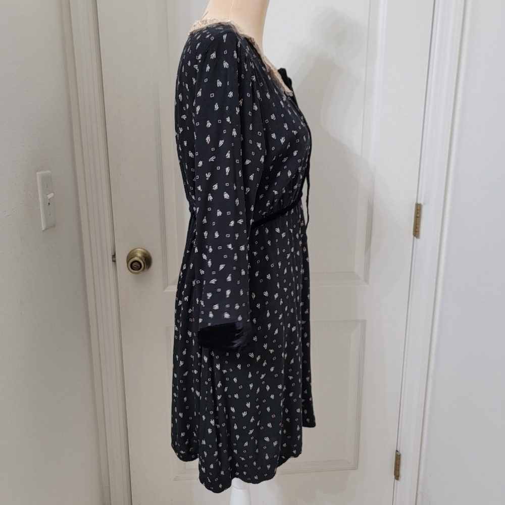 Free People Size L Sweet Delfina Black Lace Collar Plunge Neck Mini Dress - Picture 8 of 16
